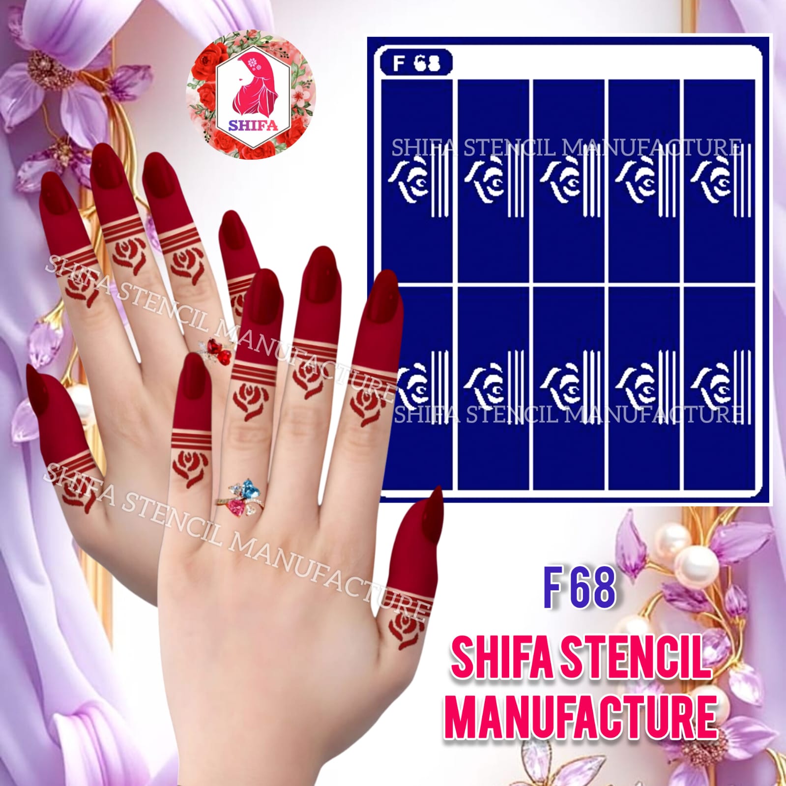 F 68 Rose & Line Fusion - Sticker Overview - Shifa Stencil Manufacturer